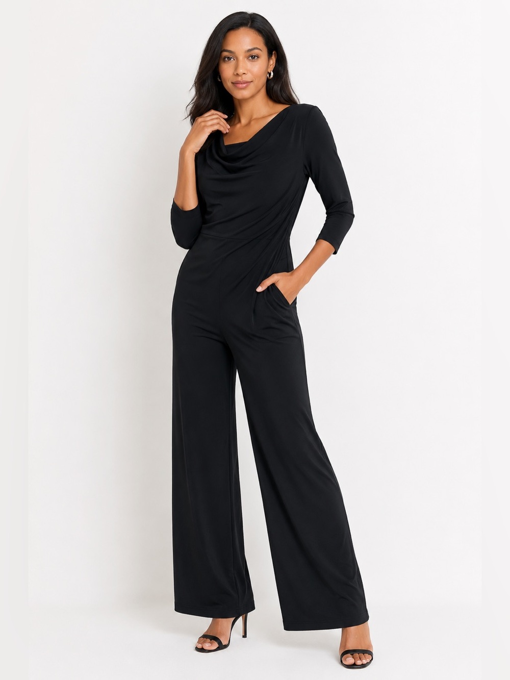 Adrianna Papell NWT Black Cowl Neck Wide Leg Jumpsuit Sz10 Evening Cocktail